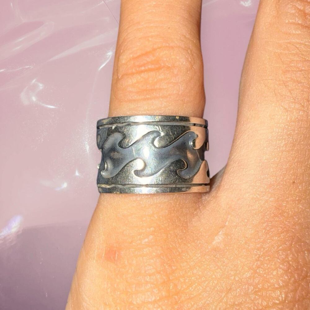 Vintage Grunge Goth Wave Band Cyber 925 Sterling Silver Ring Size 4